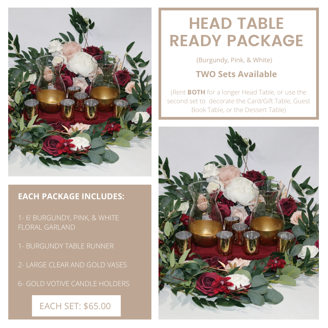 Head Table Ready Package (Burgundy, Pink, & White)