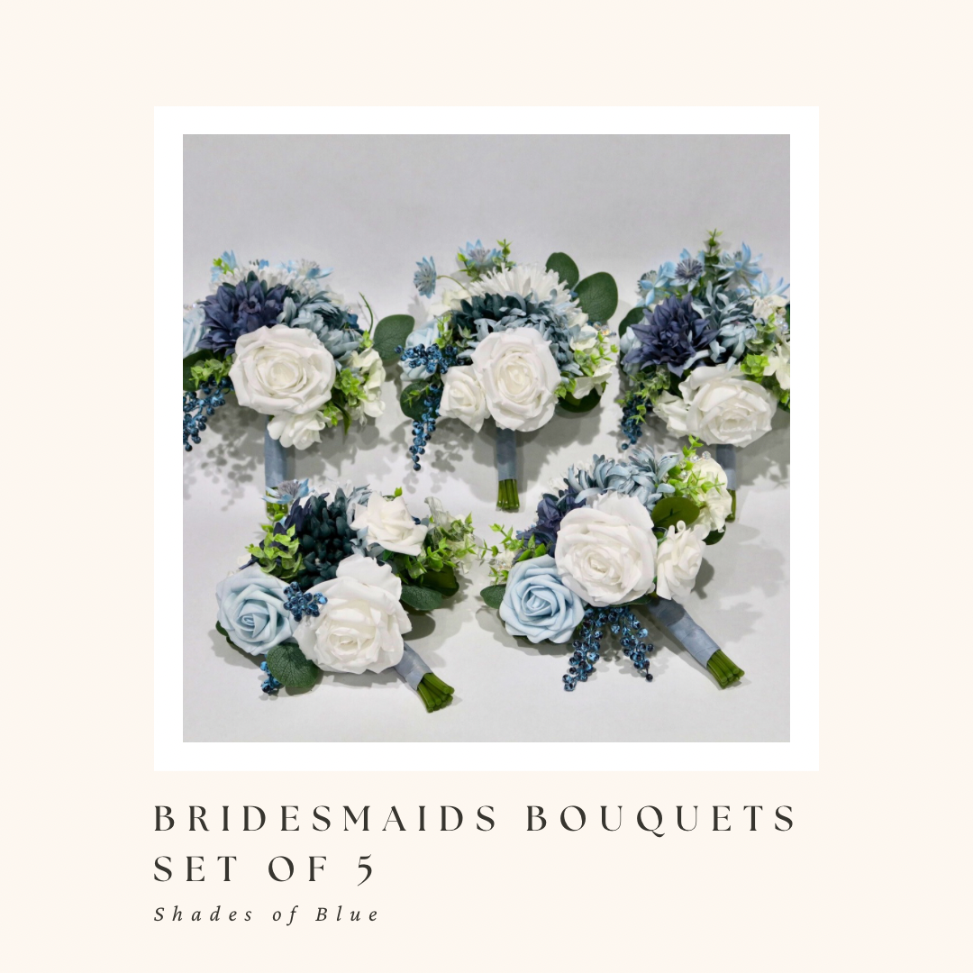 Shades of Blue Bridesmaids Bouquets (Set of 5)