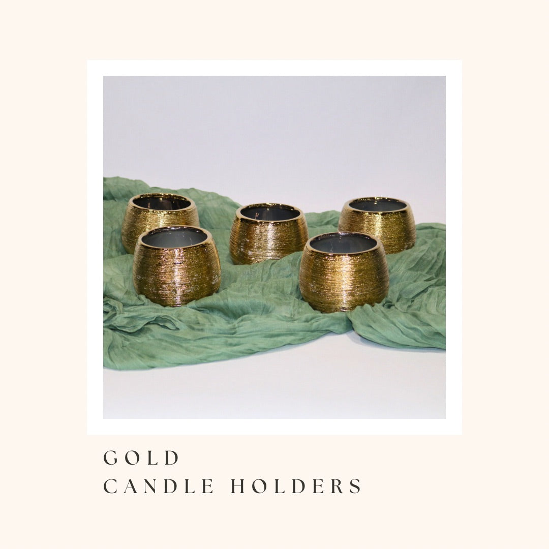 Gold Etched Glass Set of 5 Candle Holders