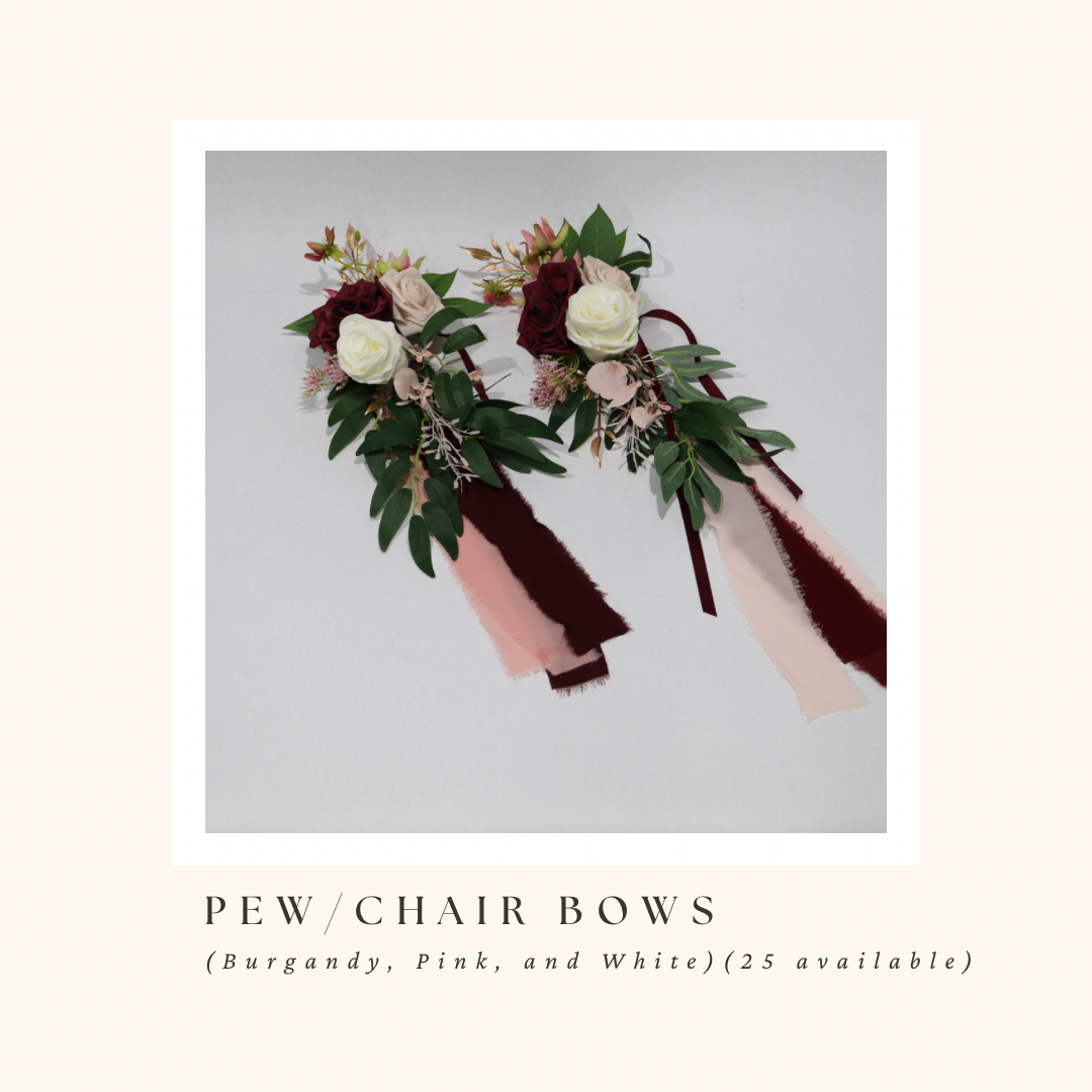 Floral Pew/Chair Bows (Burgundy, Pink, & White)