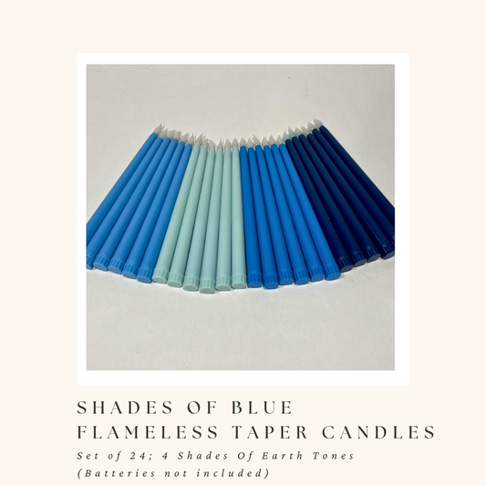 Shades of Blue Taper Flameless Candles (Set of 24)