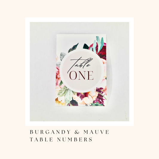 Burgundy and Mauve Table Numbers