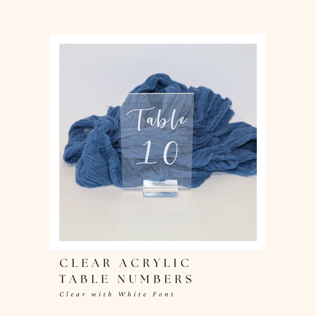 Clear Acrylic Table Numbers with White Font