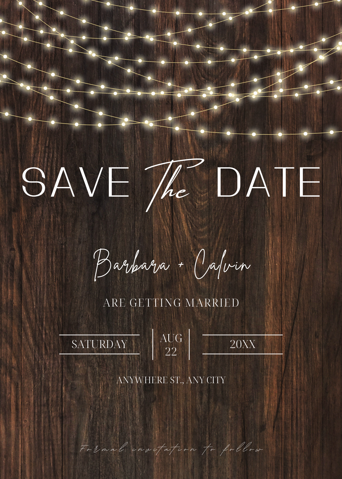 CUSTOM Save the Date Invitations in Rustic with Lights (Sets of 50)