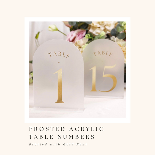 Frosted Acrylic Table Numbers with Gold Font