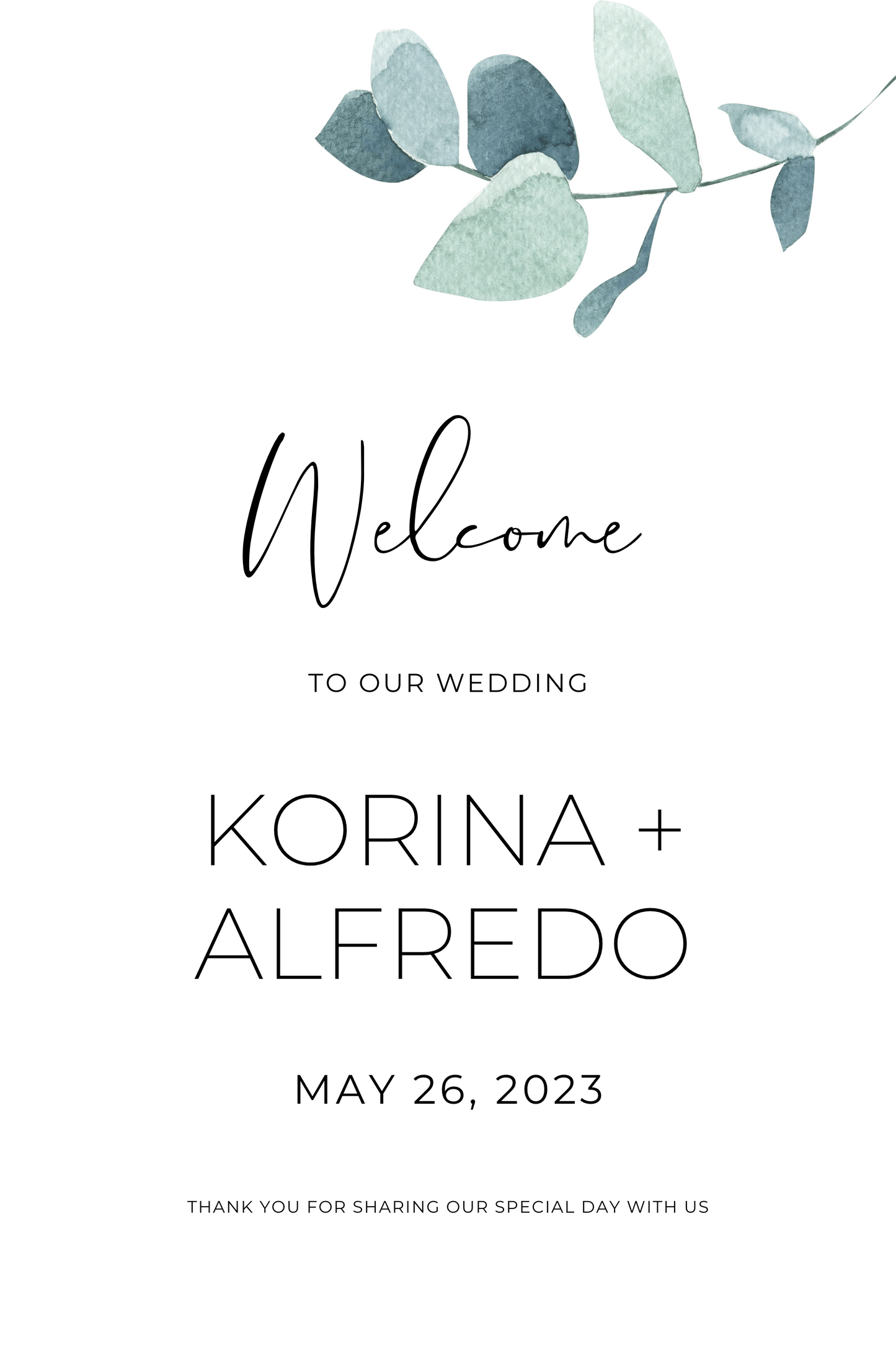 CUSTOM Shades of Green Welcome to Our Wedding Sign with Bride & Groom's Names