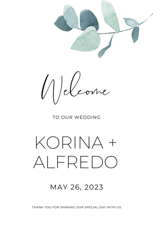 CUSTOM Shades of Green Welcome to Our Wedding Sign with Bride & Groom's Names