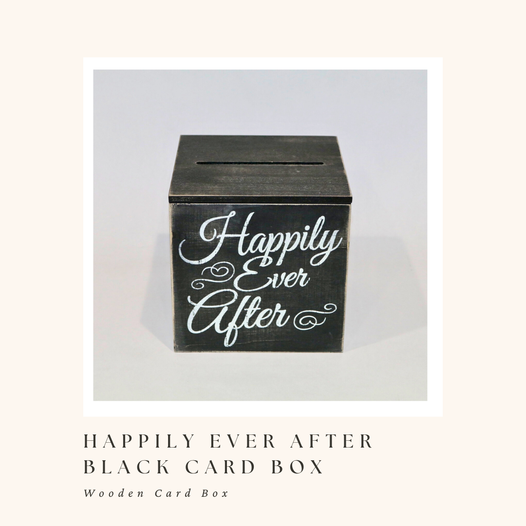 Happily Ever After Black Wooden Card Box with White Font (Copy)