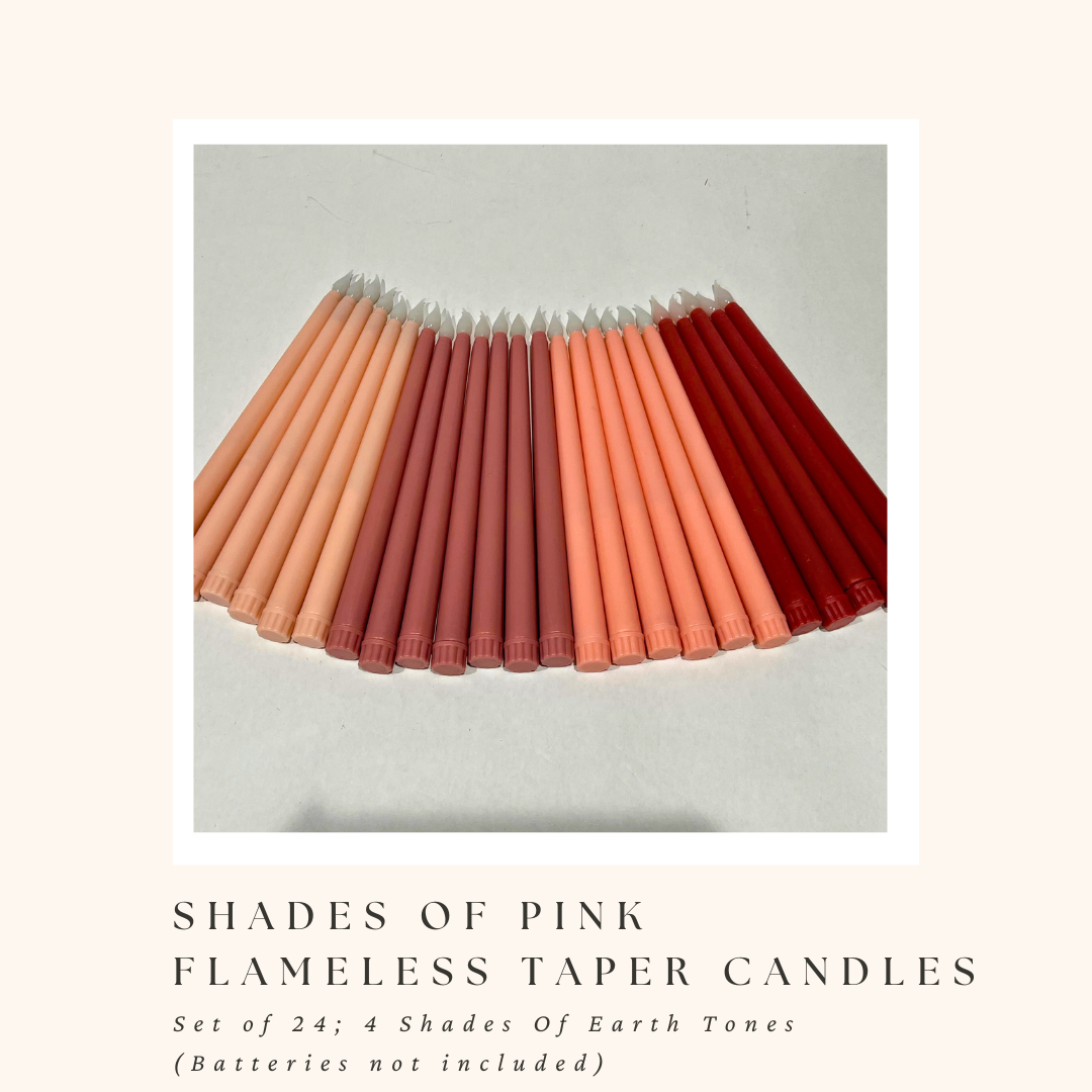 Shades of Pink Taper Flameless Candles (Set of 24)