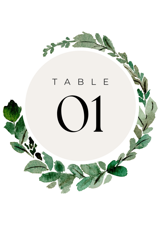 Watercolor Greenery Table Numbers