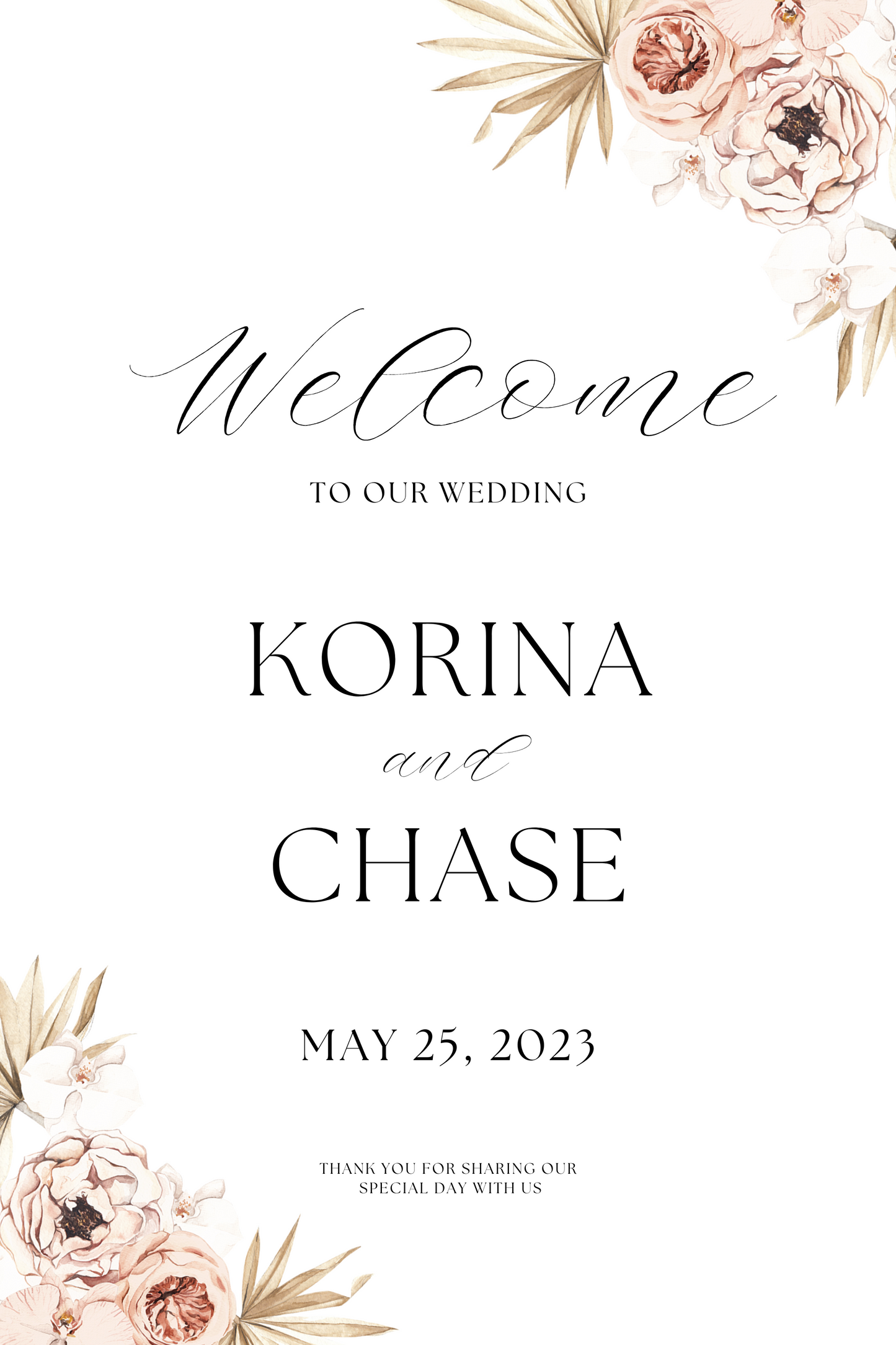 CUSTOM Pastel Welcome to Our Wedding Sign with Bride & Groom's Names