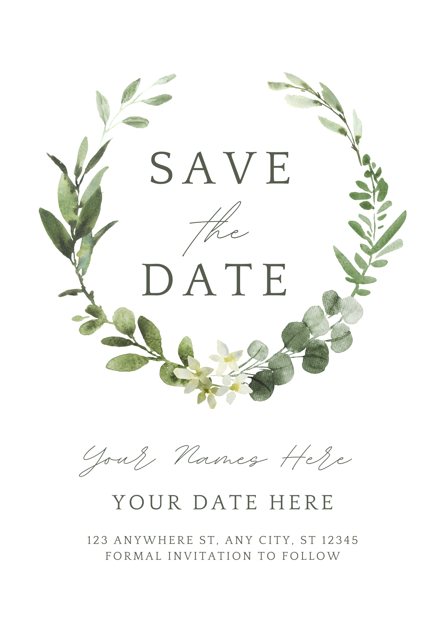 CUSTOM Save the Date Invitations in Shades of Green (Sets of 50)