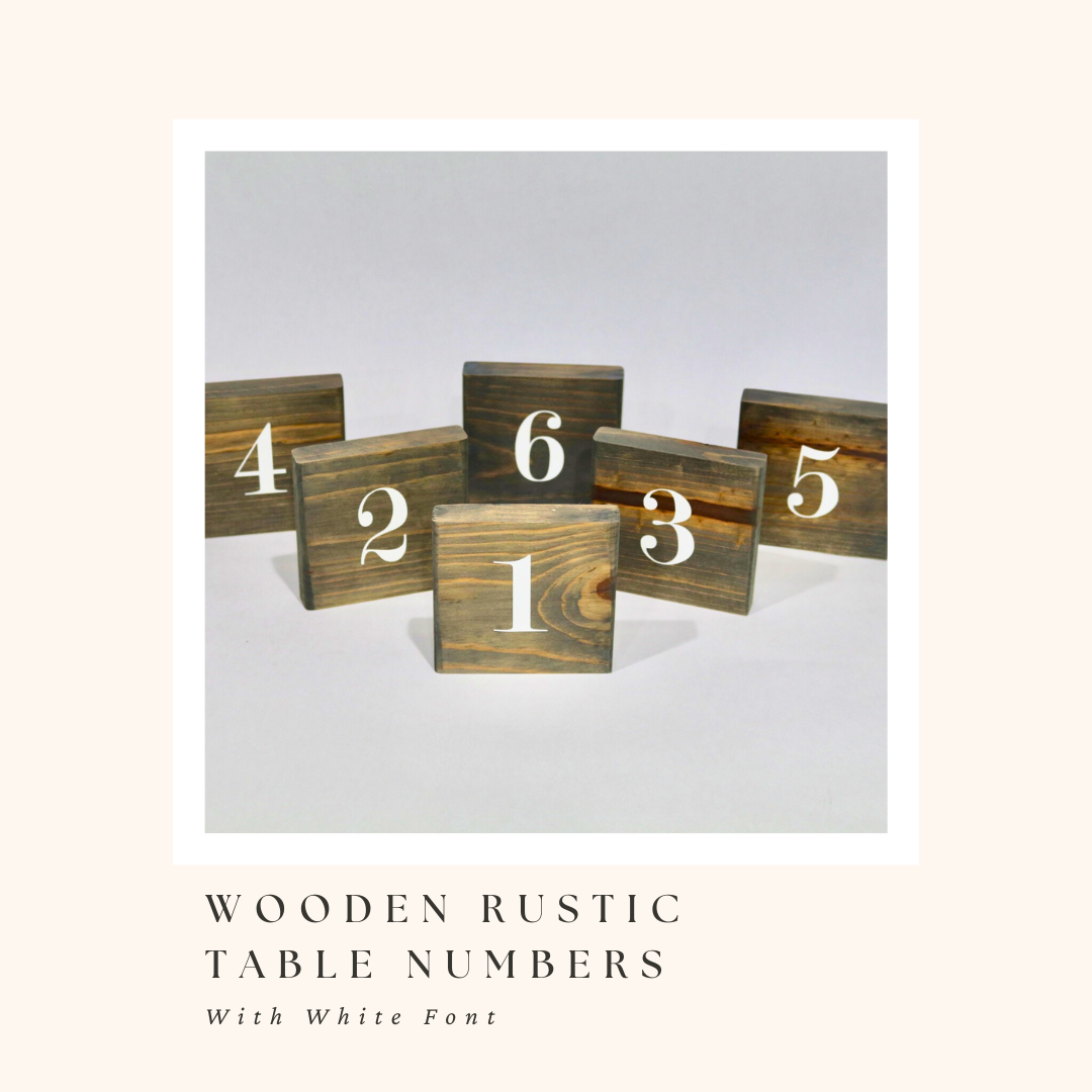 Wooden Rustic Table Numbers with White Font